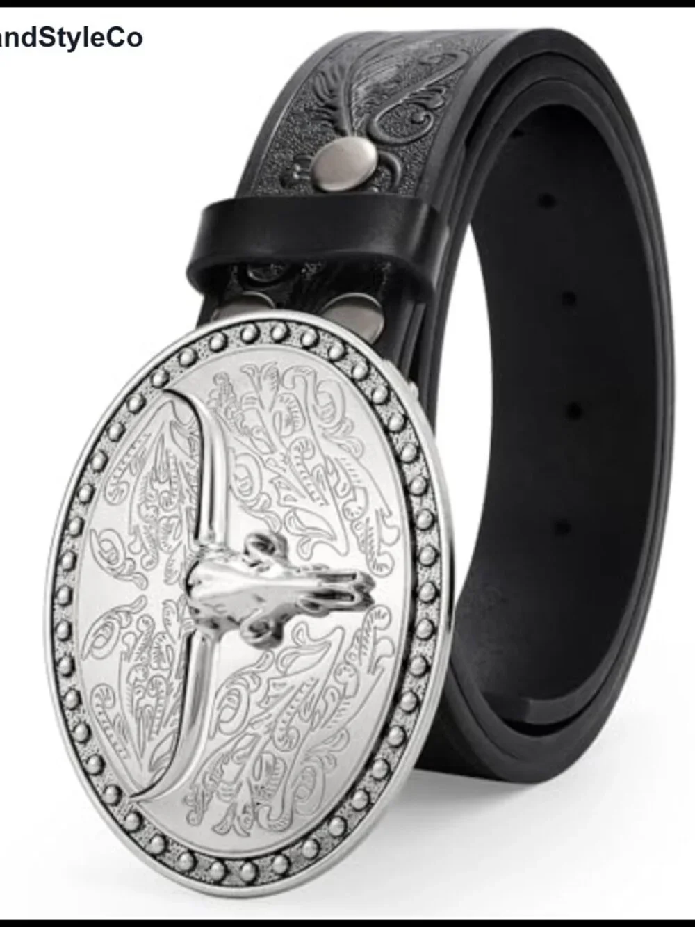 Western Leather Belt with Removable Floral Engraved Buckle for Men Women